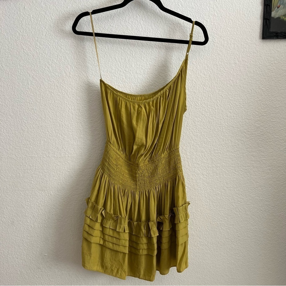 NWT Mustard Seed Citron Pleated One Shoulder Dress S - Picture 5 of 9